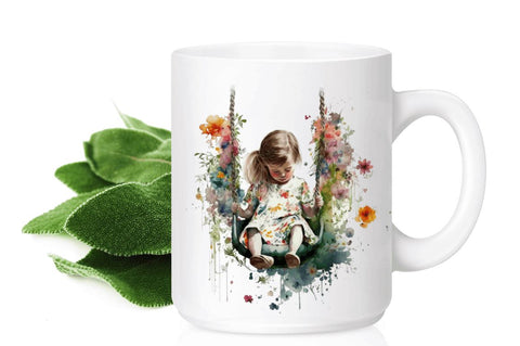 Watercolor Little Girl and Swing Clipart Bundle Sublimation Regulrcrative 