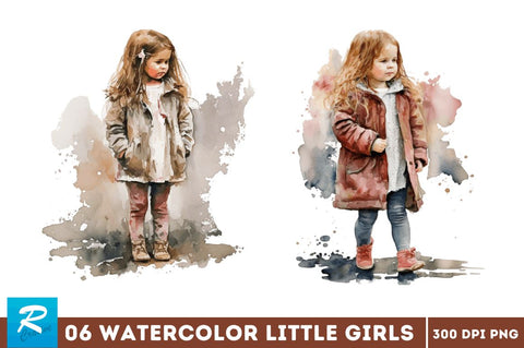 Watercolor Little Girls Clipart Bundle Sublimation Regulrcrative 