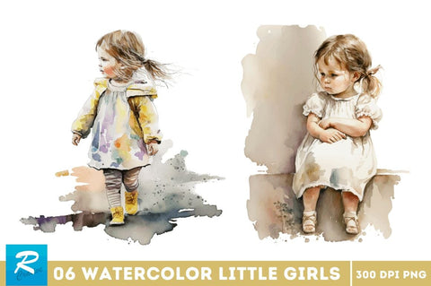 Watercolor Little Girls Clipart Bundle Sublimation Regulrcrative 