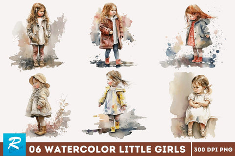 Watercolor Little Girls Clipart Bundle Sublimation Regulrcrative 
