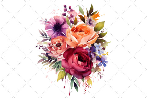Watercolor Magenta Floral Bouquet Clipart Sublimation FloridPrintables 