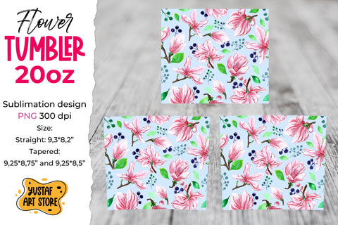 Watercolor Magnolia Flower Spring tumbler sublimation design Sublimation Yustaf Art Store 