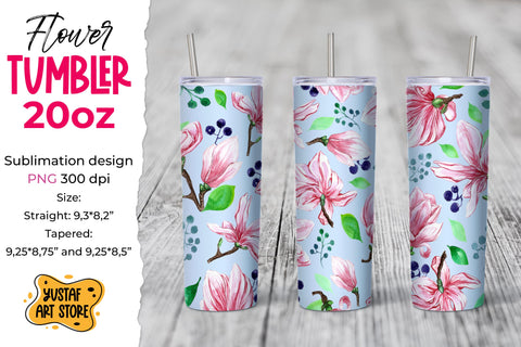 Watercolor Magnolia Flower Spring tumbler sublimation design Sublimation Yustaf Art Store 