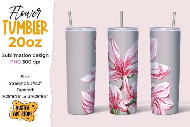Watercolor Magnolia Flowers Spring tumbler 20 oz sublimation Sublimation Yustaf Art Store 