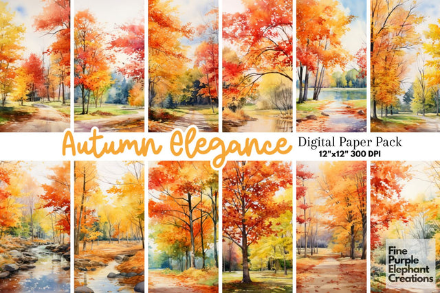Watercolor Maple Trees | Fall Background Digital Pattern Fine Purple Elephant Creations 
