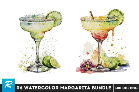 Watercolor Margarita Clipart Bundle Sublimation Regulrcrative 