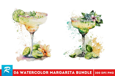 Watercolor Margarita Clipart Bundle Sublimation Regulrcrative 