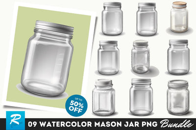 Watercolor Mason Jar Clipart Bundle Sublimation Regulrcrative 