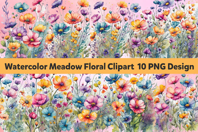 Watercolor Meadow Floral Clipart Sublimation Rupkotha 