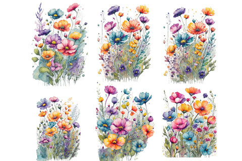 Watercolor Meadow Floral Clipart Sublimation Rupkotha 