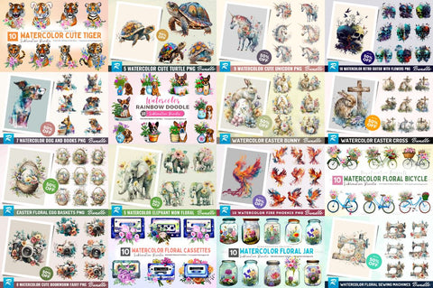 Watercolor MEGA Bundle - 700 PNG Designer Deal Sublimation Regulrcrative 