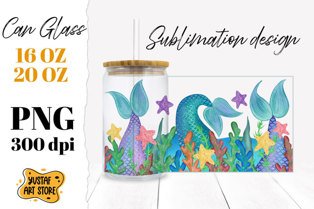 Watercolor Mermaid tail Libbey Glass Can Sublimation design Sublimation Yustaf Art Store 