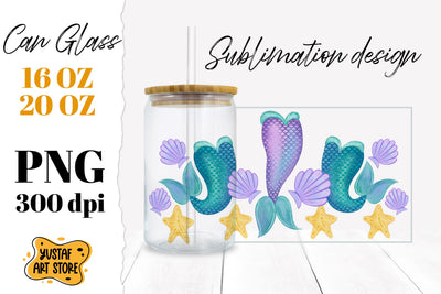 Watercolor Mermaid tail Sublimation Glass Can PNG Sublimation Yustaf Art Store 