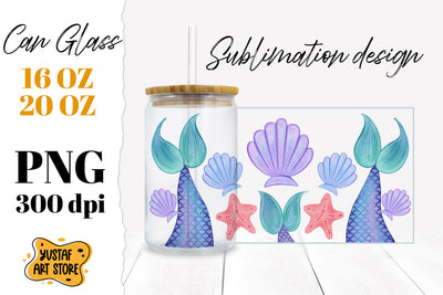 Watercolor Mermaid tail Sublimation Glass Can wrap Sublimation Yustaf Art Store 