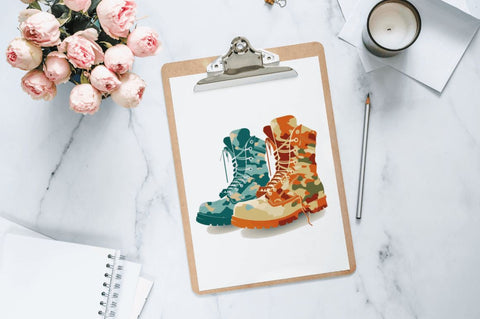 Watercolor Military Boots Clipart Bundle Sublimation Regulrcrative 