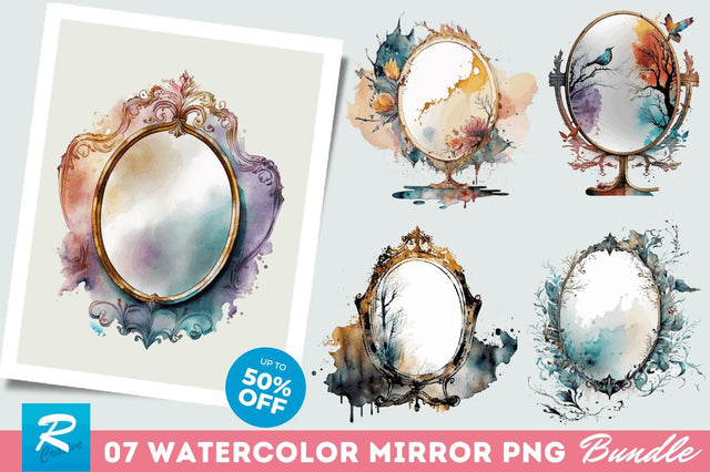 Watercolor Mirror Clipart Bundle Sublimation Regulrcrative 