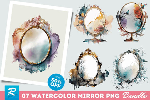 Watercolor Mirror Clipart Bundle Sublimation Regulrcrative 
