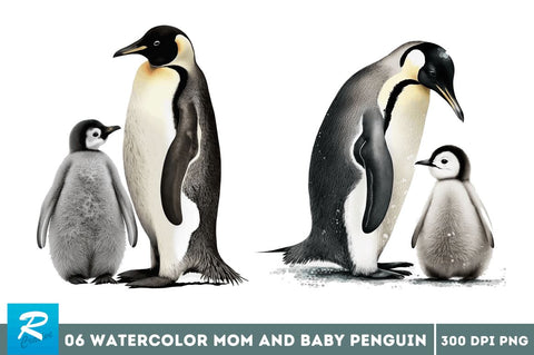 Watercolor Mom and Baby Penguin Clipart Bundle Sublimation Regulrcrative 
