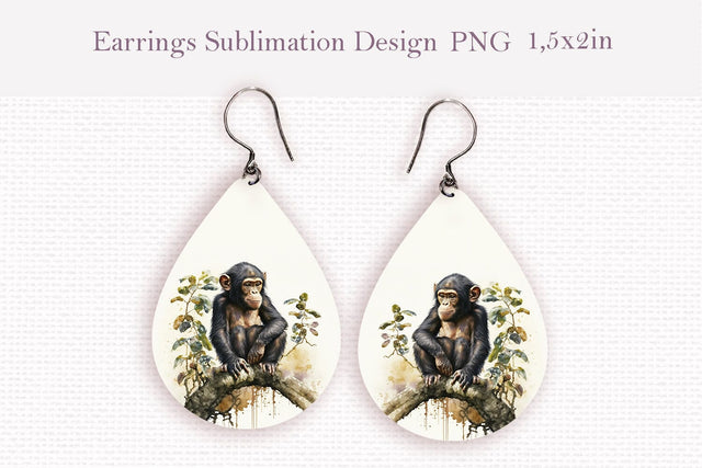 Watercolor monkey teardrop sublimation earrings design Sublimation LuckyTurtleArt 