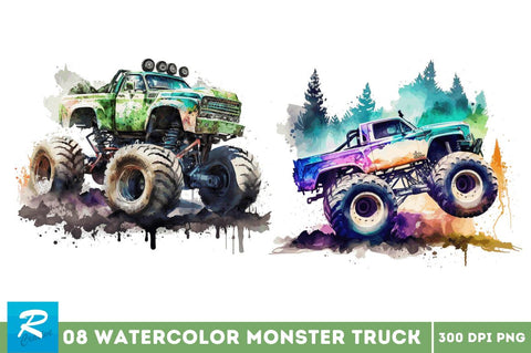 Watercolor Monster Truck Bundle Sublimation Regulrcrative 