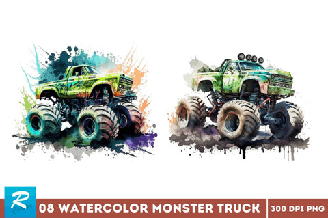 Watercolor Monster Truck Bundle Sublimation Regulrcrative 