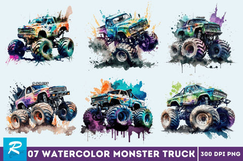 Watercolor Monster Truck Bundle Sublimation Regulrcrative 