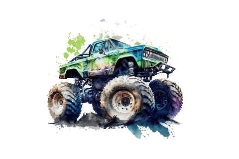 Watercolor Monster Truck Bundle Sublimation Regulrcrative 