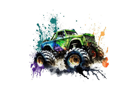 Watercolor Monster Truck Bundle Sublimation Regulrcrative 