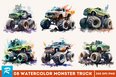 Watercolor Monster Truck Bundle Sublimation Regulrcrative 