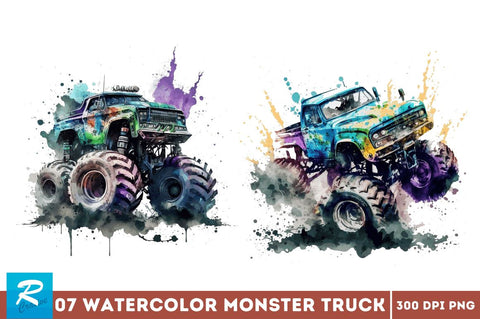 Watercolor Monster Truck Bundle Sublimation Regulrcrative 