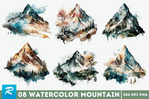 Watercolor Mountain Clipart Bundle Sublimation Regulrcrative 