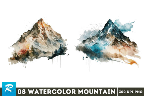 Watercolor Mountain Clipart Bundle Sublimation Regulrcrative 