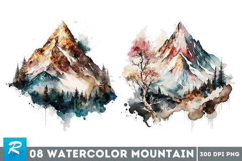 Watercolor Mountain Clipart Bundle Sublimation Regulrcrative 