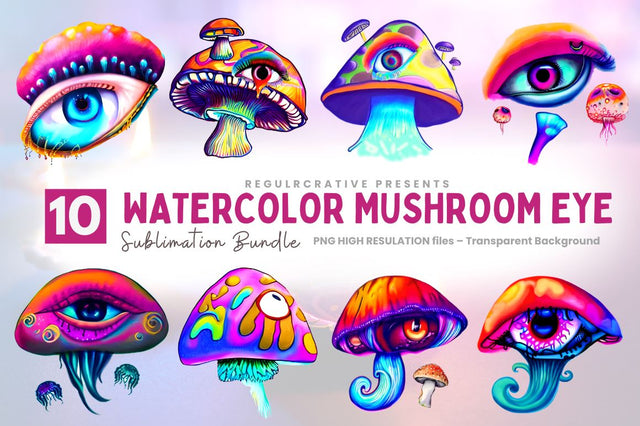 Watercolor Mushroom Eye Clipart Bundle Sublimation Regulrcrative 