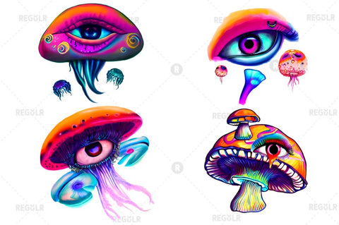 Watercolor Mushroom Eye Clipart Bundle Sublimation Regulrcrative 