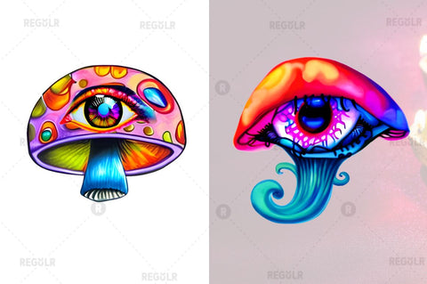 Watercolor Mushroom Eye Clipart Bundle Sublimation Regulrcrative 