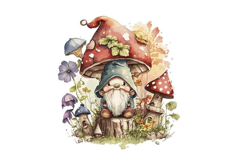 Watercolor Mushrooms Gnome Clipart Bundle Sublimation Regulrcrative 
