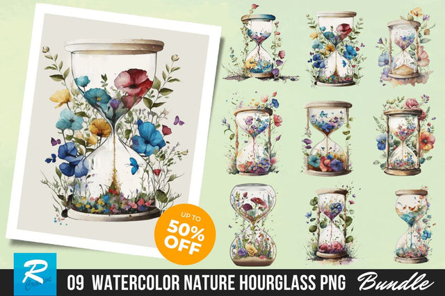 Watercolor Nature Hourglass Clipart Sublimation Regulrcrative 