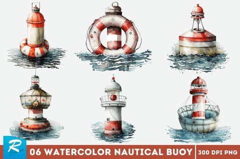 Watercolor Nautical Buoy Clipart Bundle Sublimation Regulrcrative 