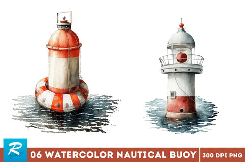 Watercolor Nautical Buoy Clipart Bundle Sublimation Regulrcrative 