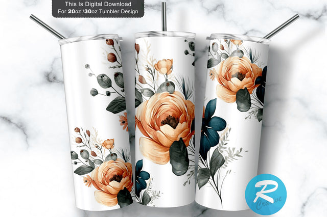 Watercolor Navy Flowers 20 oz / 30 oz Tumbler PNG Sublimation Regulrcrative 