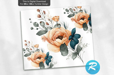 Watercolor Navy Flowers 20 oz / 30 oz Tumbler PNG Sublimation Regulrcrative 