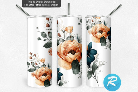 Watercolor Navy Flowers 20 oz / 30 oz Tumbler PNG Sublimation Regulrcrative 