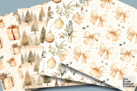 Watercolor Neutral Beige Christmas Digital Pattern Fine Purple Elephant Creations 
