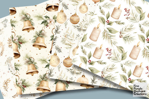 Watercolor Neutral Beige Christmas Digital Pattern Fine Purple Elephant Creations 