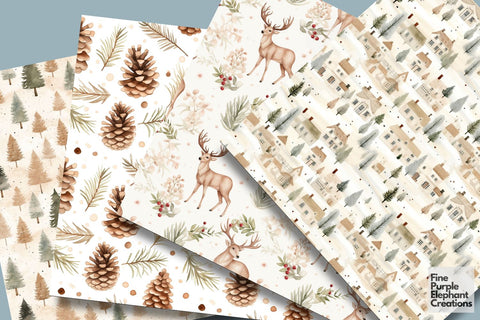 Watercolor Neutral Beige Christmas Digital Pattern Fine Purple Elephant Creations 