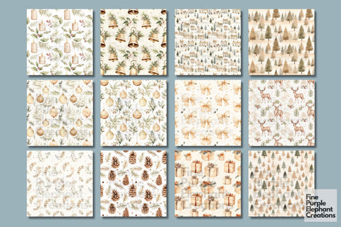 Watercolor Neutral Beige Christmas Digital Pattern Fine Purple Elephant Creations 