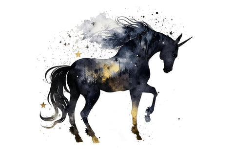 Watercolor Night Unicorn Clipart Bundle Sublimation Regulrcrative 