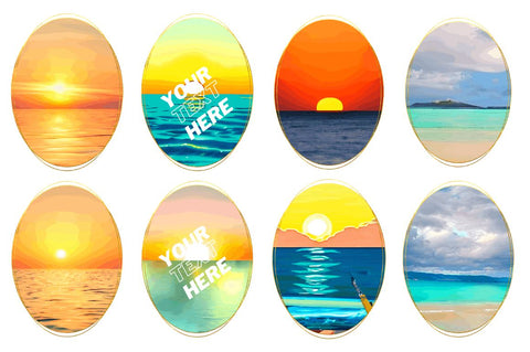 watercolor Ocean Water & Sunset Sky Sublimation Oval Background Bundle Sublimation Regulrcrative 