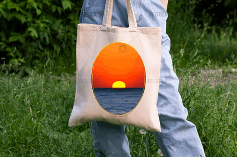 watercolor Ocean Water & Sunset Sky Sublimation Oval Background Bundle Sublimation Regulrcrative 